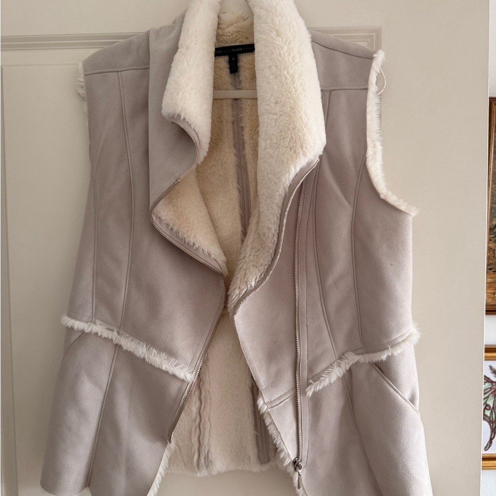 White House Black Market Cream Shearling Vest